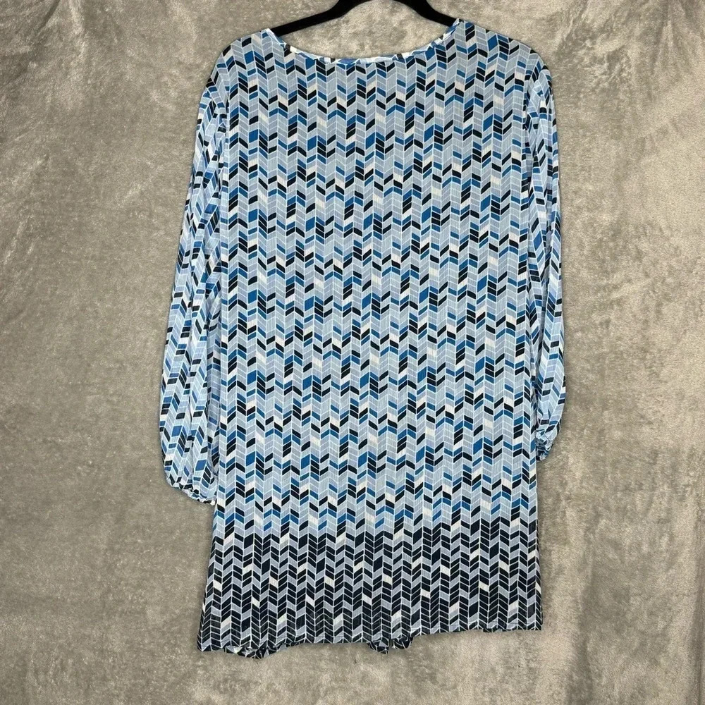 Liz‎ Claiborne 3x Shirt Top Blue Geometric 3/4 Sleeve Keyhole Scoop Neck Womens